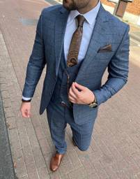 Navy Blauw Geruit Pak